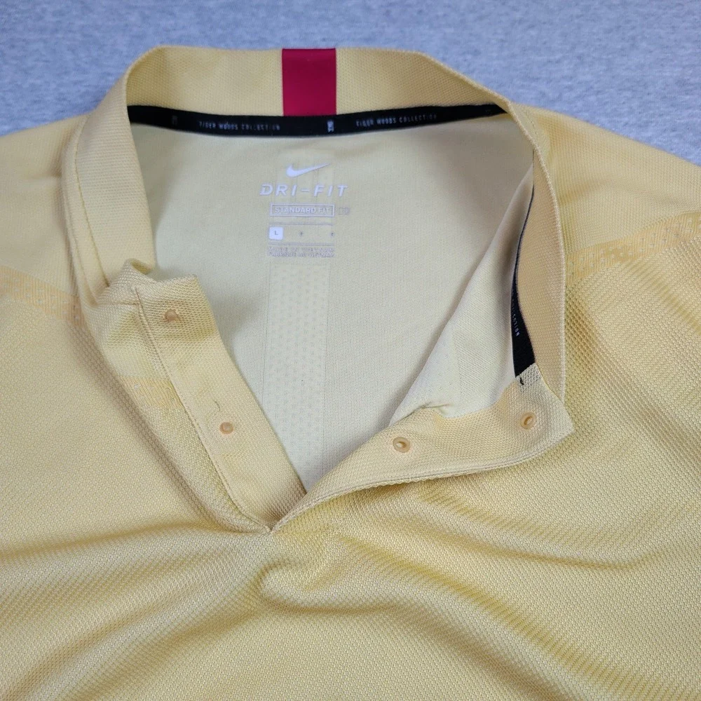 Nike Tiger Woods Dri-FIT Golf Polo Shirt Yellow Mens Large Blade Collar